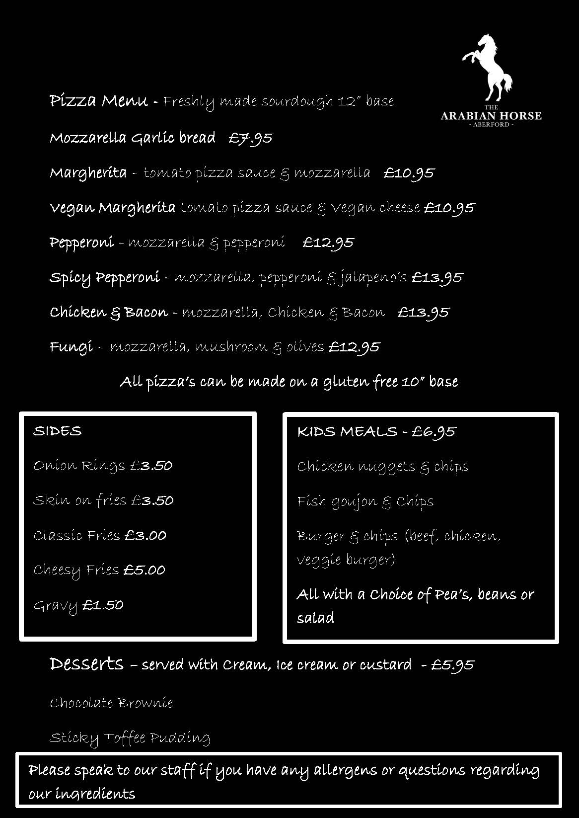 Arabian Horse Menu